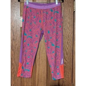 Merrell Women's Purple Tropical Leaf Print Capri Athletic‎ Leggings M